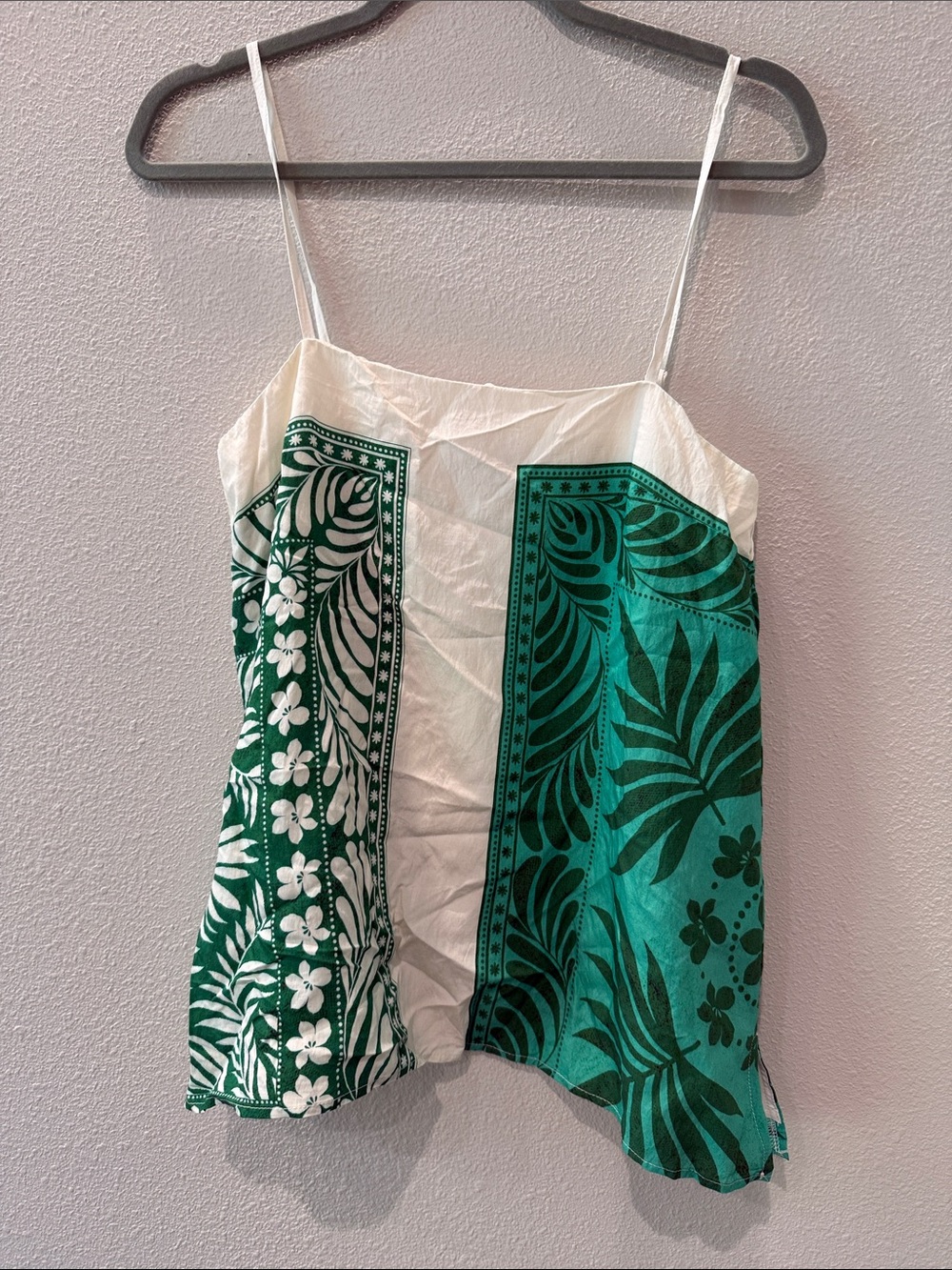 Vici Cream and Green Tropical Print Cami